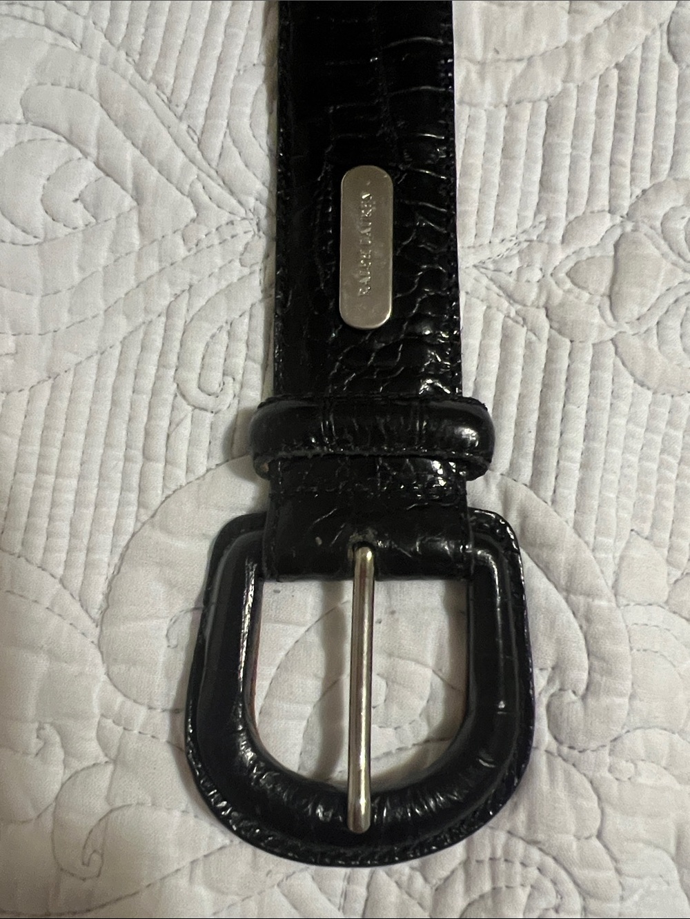 Vintage 1990s Ralph Lauren Black Croc-Embossed Women’s Leather Belt - Picture 2 of 4